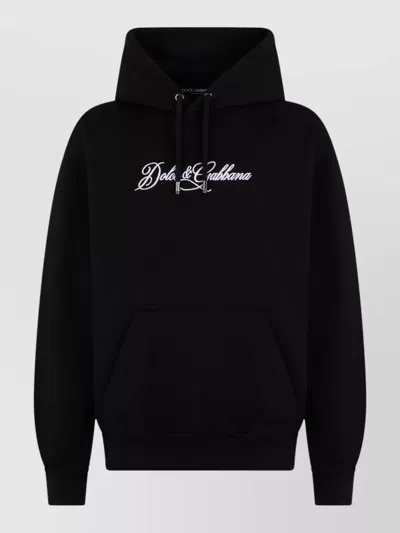 Dolce & Gabbana Logo Hooded Sweatshirt Long Sleeves Drawstring In Blue