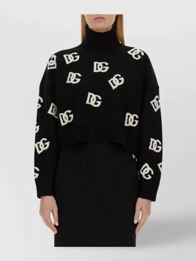 DOLCE & GABBANA LOGO INLAY CROPPED TURTLENECK KNITWEAR