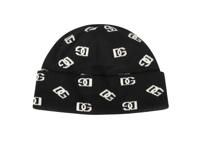 Pre-owned Dolce & Gabbana Logo Intarsia Beanie In Black/white