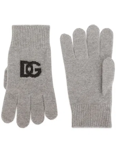 Dolce & Gabbana Logo-intarsia Cashmere Gloves In Grey