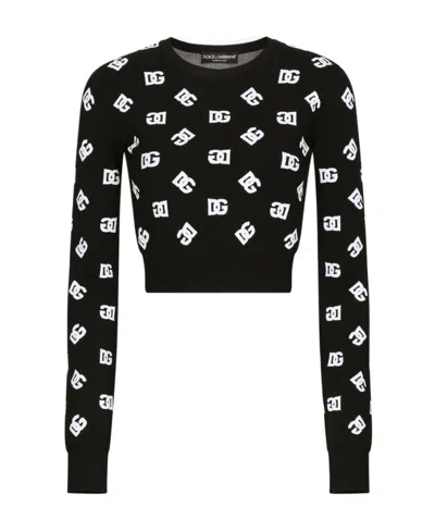 DOLCE & GABBANA DOLCE  GABBANA DG LOGO JACQUARD CROPPED SWEATER
