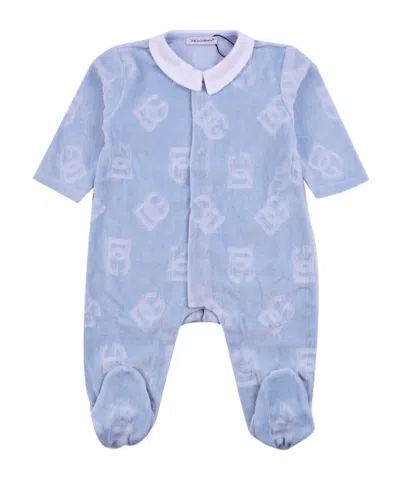 Dolce & Gabbana Logo Intarsia-knit Long-sleeve Pajamas In Blue