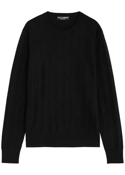 Dolce & Gabbana Logo-intarsia Silk-knit Jumper In Black