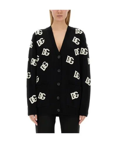 DOLCE & GABBANA DOLCE  GABBANA ALL-OVER LOGO INTARSIA V-NECK CARDIGAN