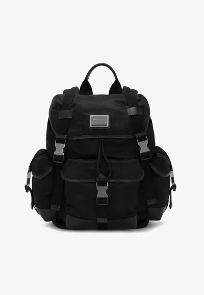 Dolce & Gabbana Logo Jacquard Backpack In Black