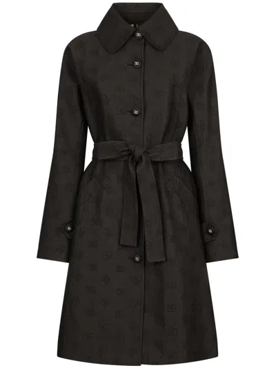 Dolce & Gabbana Quilted Jacquard Trench Coat In Black