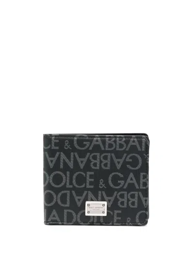 Dolce & Gabbana Logo Jacquard Bi-fold Wallet In Black