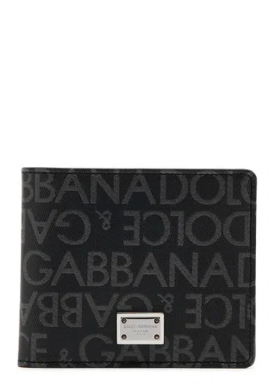 Dolce & Gabbana Logo-jacquard Coated Canvas Wallet In Black