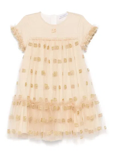 Dolce & Gabbana Babies' Logo-jacquard Dress In Gold