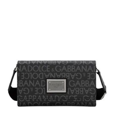 Dolce & Gabbana Dolce  Gabbana Logo Jacquard Foldover Top Crossbody Bag In Black