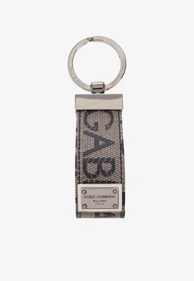 Dolce & Gabbana Logo Jacquard Keyring In Sand