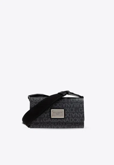 Dolce & Gabbana Logo Jacquard Messenger Bag In Black
