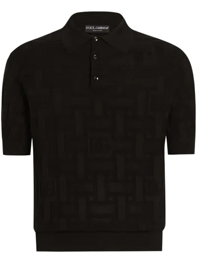 Dolce & Gabbana Logo-jacquard Polo Shirt In Black