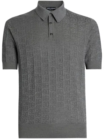 Dolce & Gabbana Logo-jacquard Polo Shirt In Grey