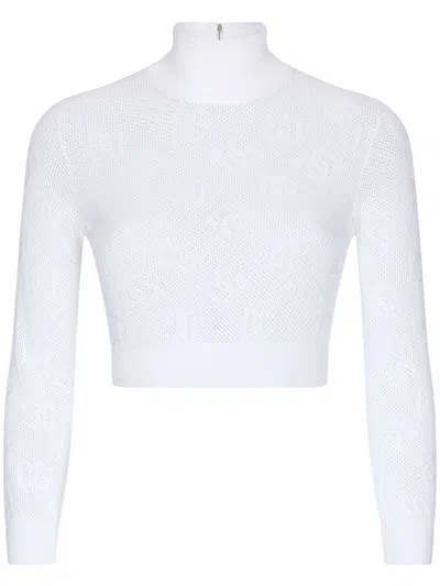 Dolce & Gabbana Logo-jacquard Roll-neck Crop Top In White