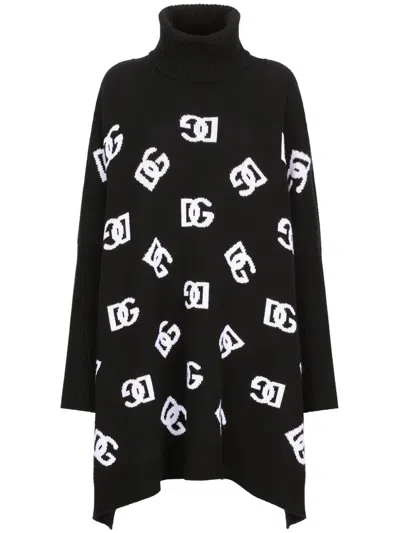 Dolce & Gabbana Wool Poncho In Black_white