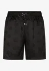 Dolce & Gabbana Mid-length Jacquard Swim Trunks With Dg Monogram In Black