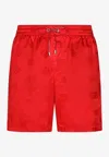 Dolce & Gabbana Mid-length Swim Trunks With Dg Monogram Print In Red