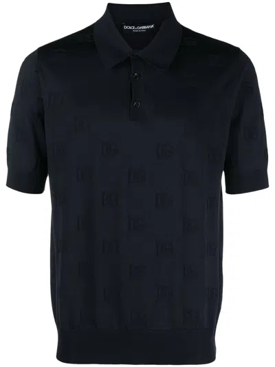 Dolce & Gabbana Logo-jacquard Silk Polo Shirt In Black