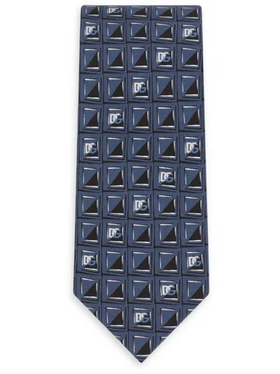 Dolce & Gabbana Logo Jacquard Silk Tie In Blue