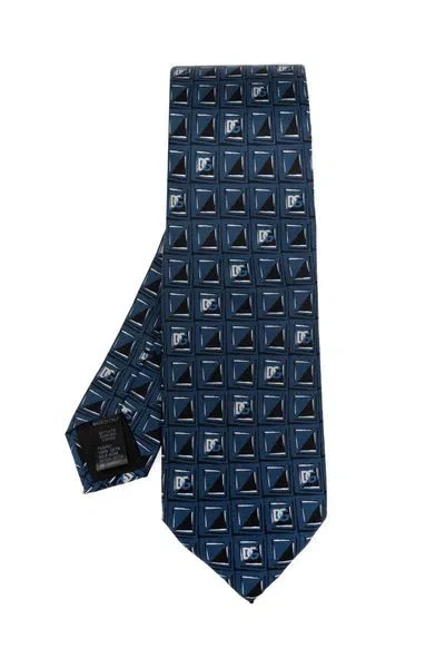 Dolce & Gabbana Logo Jacquard Silk Tie In Blue
