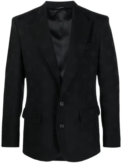 Dolce & Gabbana Logo-jacquard Single-breasted Blazer In Black