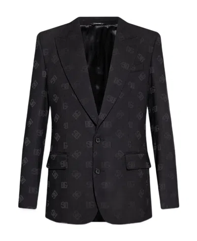 Dolce & Gabbana Logo-jacquard Single-breasted Blazer In Black