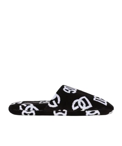 Dolce & Gabbana Logo Jacquard Slides In Black