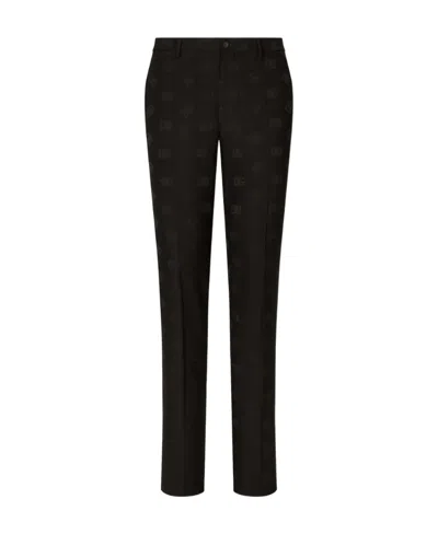 Dolce & Gabbana Logo-jacquard Straight-leg Trousers In Black