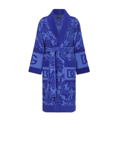 Dolce & Gabbana Long Sleeve Bath Robe In Blue
