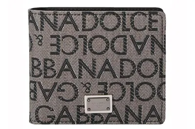 Pre-owned Dolce & Gabbana Logo Jacquard Wallet Beige/black