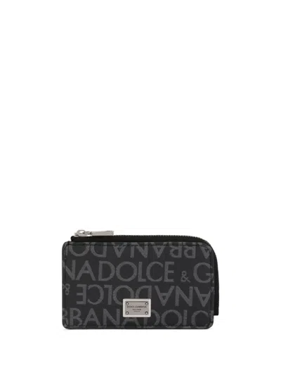 Dolce & Gabbana Logo-jacquard Zip Around Wallet In Black