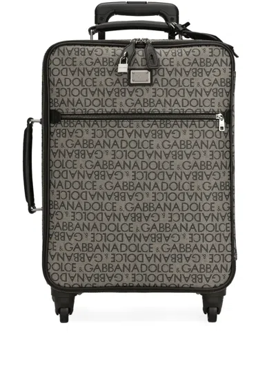 Dolce & Gabbana Logo Jacquard Zipped Luggage In Grey