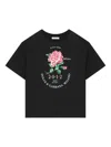 Dolce & Gabbana Girl's Rose-print Graphic T-shirt In Black
