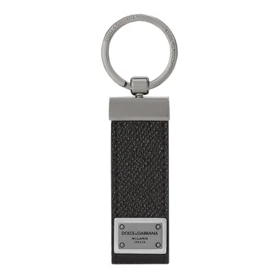 Dolce & Gabbana Men Dg Logo Leather Key Ring In Black