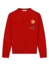 Dolce & Gabbana Girl's Shaved Flower Patch Logo-print Cardigan In Red