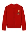 Dolce & Gabbana Girl's Shaved Flower Patch Logo-print Cardigan In Red