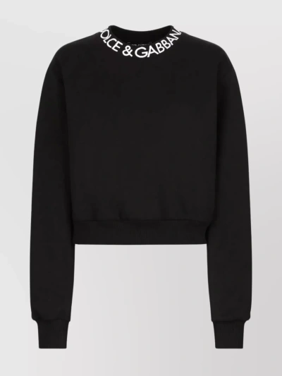 Dolce & Gabbana Logo Knit Sweater With Ribbed Accents In Black