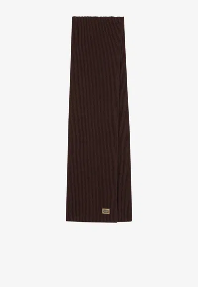 Dolce & Gabbana Logo Knitted Cashmere Scarf In Brown