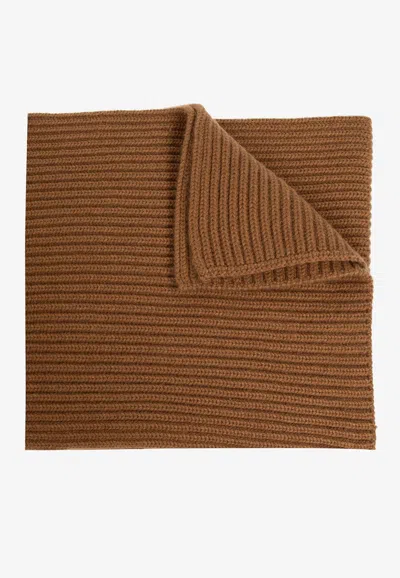 Dolce & Gabbana Logo Knitted Cashmere Scarf In Brown