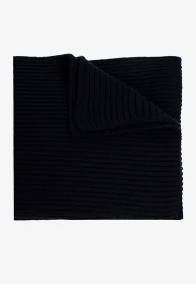 Dolce & Gabbana Gold-tone Logo Plaque Cashmere Scarf In Navy