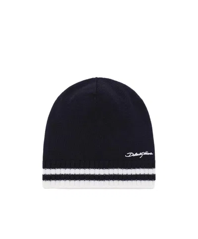Dolce & Gabbana Logo Knitted Hat In Black