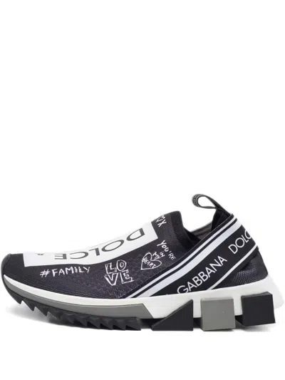 Pre-owned Dolce & Gabbana Logo Knitted Sneakers In Black