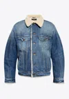 Dolce & Gabbana Buttoned Denim Jacket With Faux Shearling Finish In Blue
