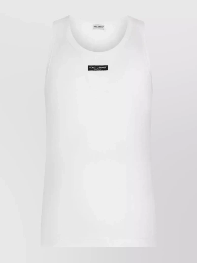 Dolce & Gabbana Two-way Stretch Cotton Tank Top With Logo Label In White