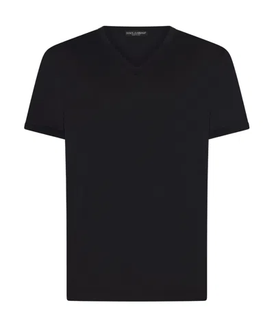 Dolce & Gabbana Logo Label V-neck T-shirt In Black