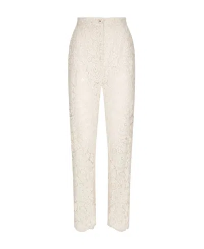 Dolce & Gabbana Logo Lace Casual Pants In White