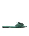 Dolce & Gabbana Lace Flat Sandals Crystal Embellishments In Green