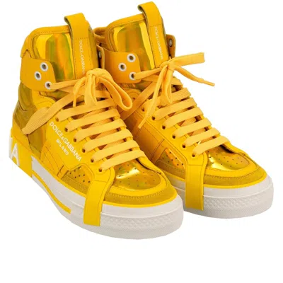 Pre-owned Dolce & Gabbana Logo Lace High Top Sneaker Donna Rainbow Yellow White 12525