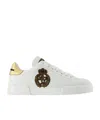 Dolce & Gabbana Iconic Leather Sneakers With Embroidered Crest And Luxurious Detailing In White